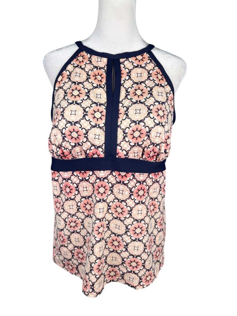 Lands End 14 High Neck Tankini Built In Bra Adjustable Straps Pink Floral
